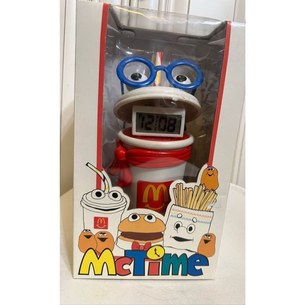Vintage McDonald's McTime Shake LCD Alarm Clock with Coin Bank 1996 Rare NWOT